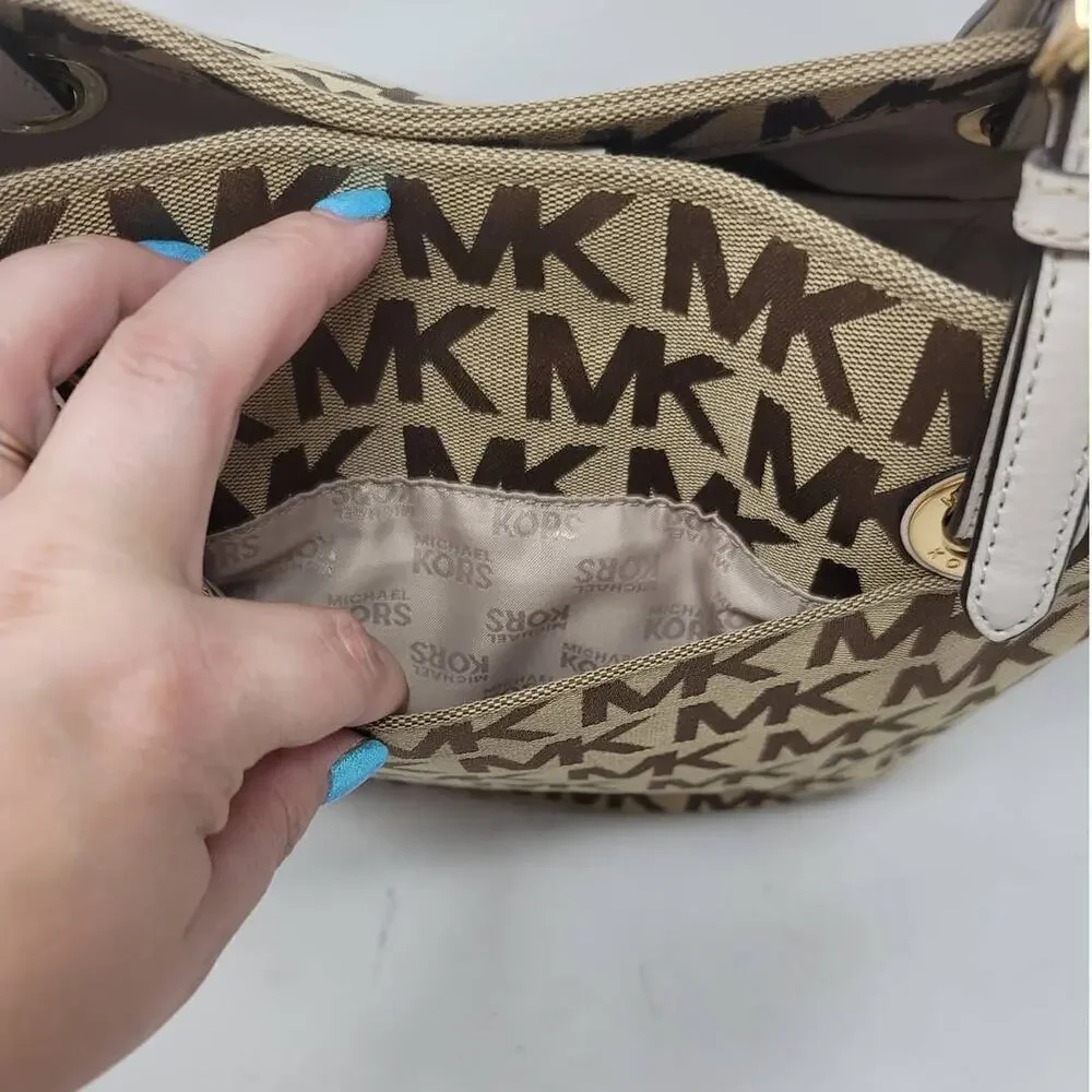 Michael Kors Signature Jet Set Canvas Tote Bucket Bag Shoulder Designer Luxury - Picture 6 of 10